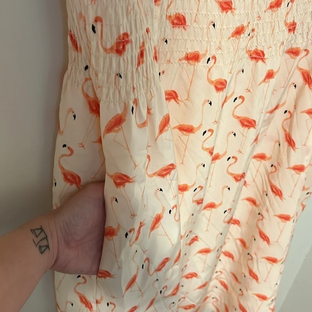 Kate Spade Flamingo Novelty Print 54% Silk Blend Dress Pockets Tropical Size 4